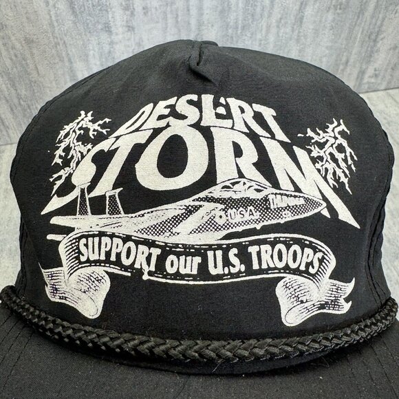 Desert Storm Support Our U.S. Troops Hat Snap Back Trucker Black Mesh Cap Adult - Picture 7 of 9